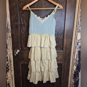 J.Jill "IJ" Collection Blue & Yellow/Cream Ruffled Midi Dress Spaghetti Straps